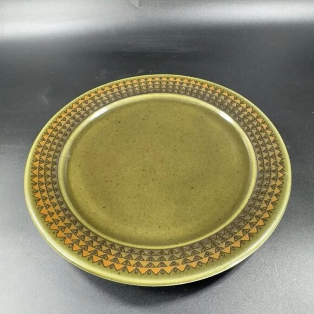 Vintage‎ Porsgrund Dish Plate Set 2 Dishes Plates Made In Norway Green Ceramic